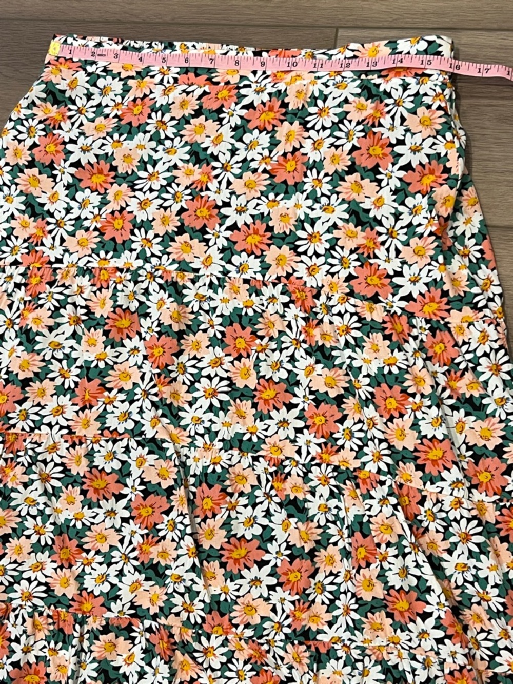 Pretty Garden Floral Daisy Ho-Low Hem Midi Skirt Elastic Waist Size L Colorful - Picture 7 of 14